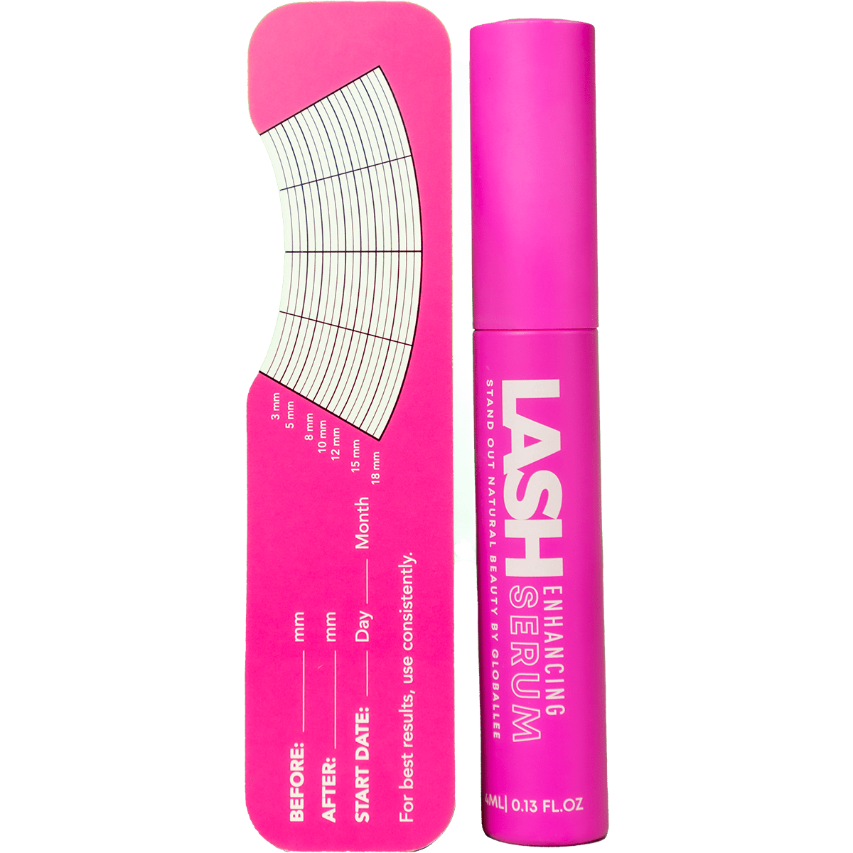 globallee lash serum, lash serum, lash serum measuring tool, stand out lash serum,